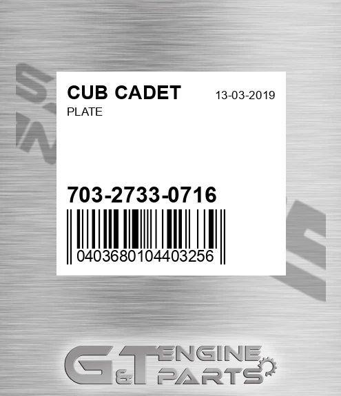703-2733-0716 Plate for CUB CADET