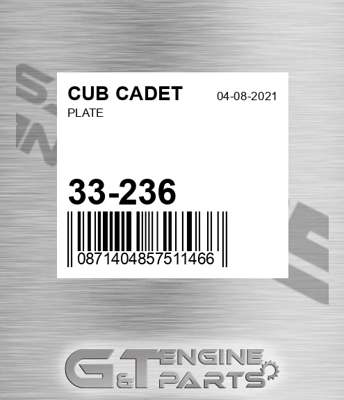 33-236 Plate for CUB CADET