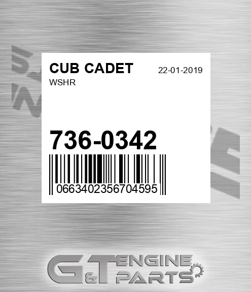 736-0342 Wshr for CUB CADET