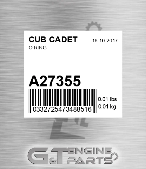 A27355 CUB CADET O Ring