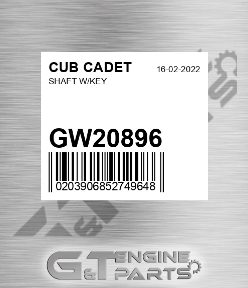 GW20896 Shaft W/key for CUB CADET