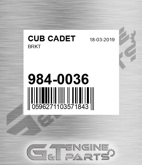 984-0036 Brkt for CUB CADET