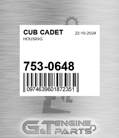 753-0648 Housing for CUB CADET