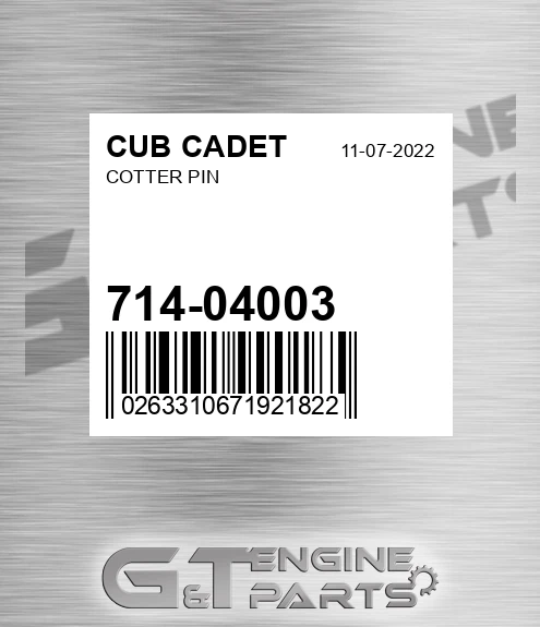 714-04003 Cotter Pin for CUB CADET