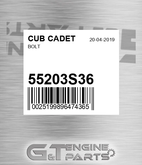 55203S36 Bolt for CUB CADET