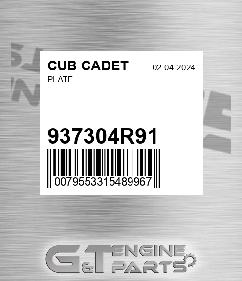 937304R91 Plate for CUB CADET