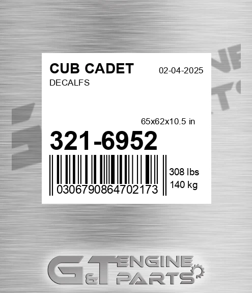 321-6952 Decalfs for CUB CADET
