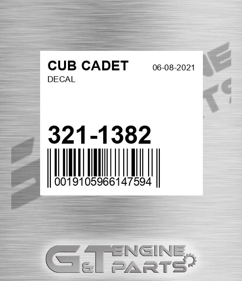 321-1382 Decal for CUB CADET