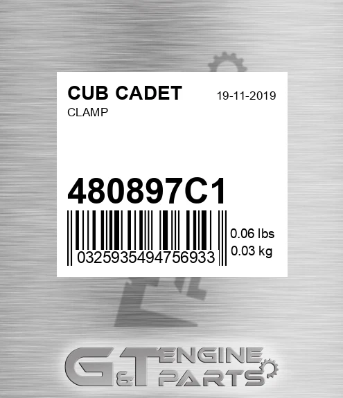 480897C1 Clamp for CUB CADET