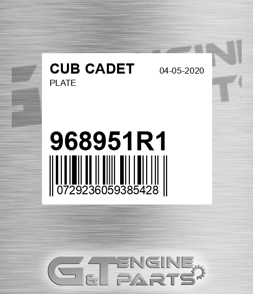 968951R1 Plate for CUB CADET