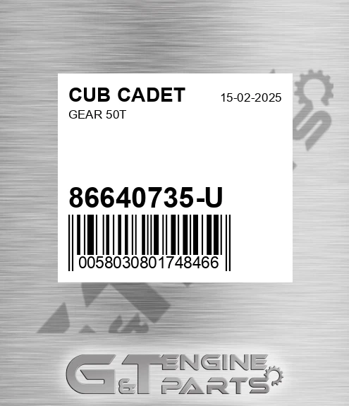 86640735-U Gear 50t for CUB CADET