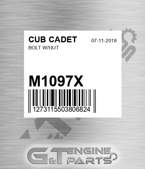 M1097X Bolt W/nut for CUB CADET