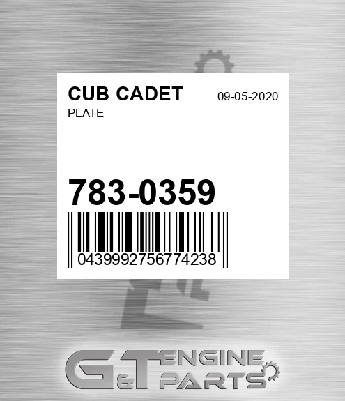 783-0359 Plate for CUB CADET