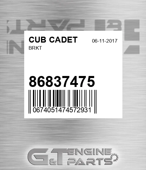 86837475 Brkt for CUB CADET