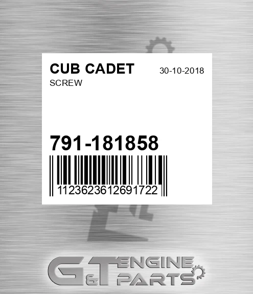 791-181858 Screw for CUB CADET