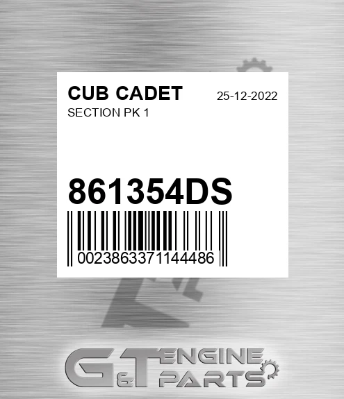 861354DS Section Pk 1 for CUB CADET