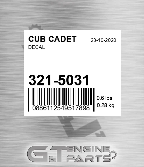 321-5031 Decal for CUB CADET