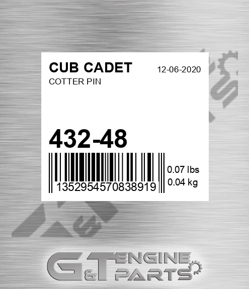 432-48 CUB CADET Cotter Pin