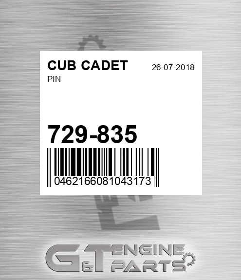 729-835 Pin for CUB CADET