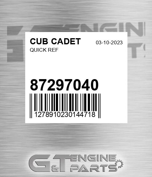 87297040 Quick Ref for CUB CADET