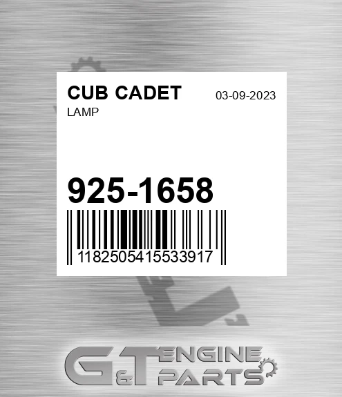 925-1658 Lamp for CUB CADET