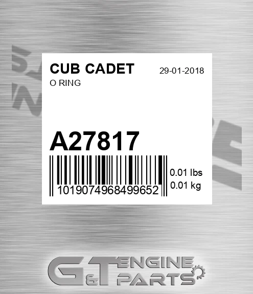 A27817 CUB CADET O Ring