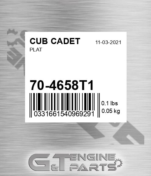 70-4658T1 Plat for CUB CADET