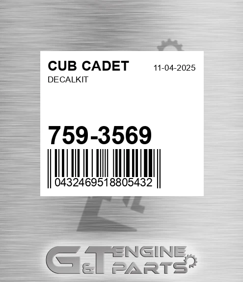 759-3569 Decalkit for CUB CADET