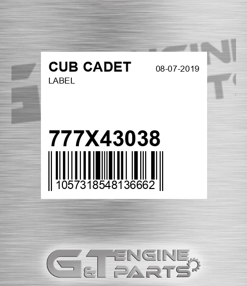 777X43038 Label for CUB CADET