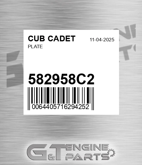 582958C2 Plate for CUB CADET