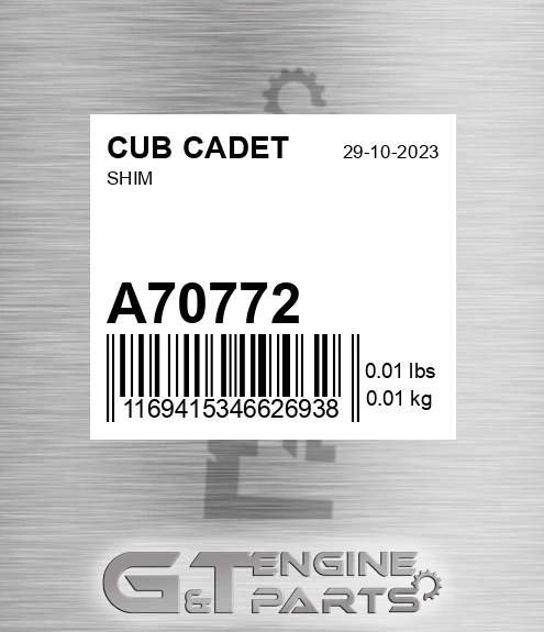 A70772 CUB CADET Shim