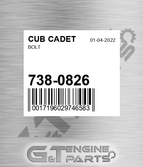 738-0826 Bolt for CUB CADET