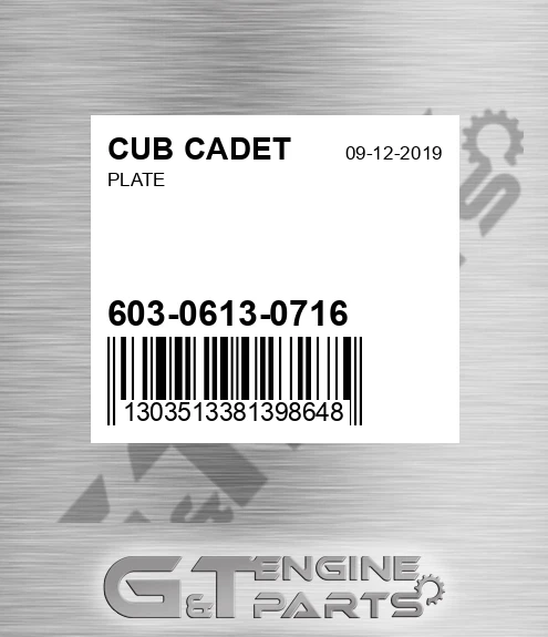 603-0613-0716 Plate for CUB CADET