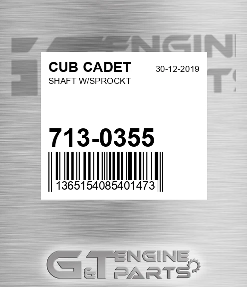 713-0355 Shaft W/sprockt for CUB CADET