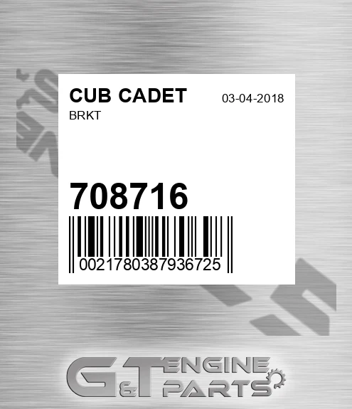 708716 Brkt for CUB CADET