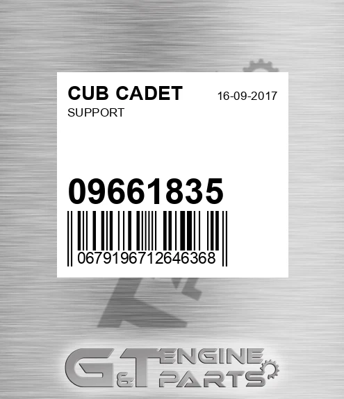 09661835 Support for CUB CADET