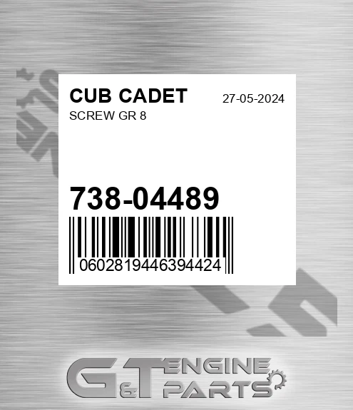 738-04489 Screw Gr 8 for CUB CADET
