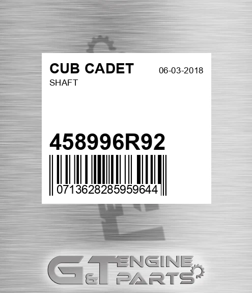 458996R92 Shaft for CUB CADET