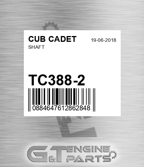TC388-2 Shaft for CUB CADET