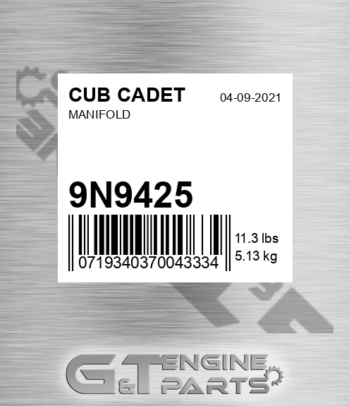 9N9425 Manifold for CUB CADET