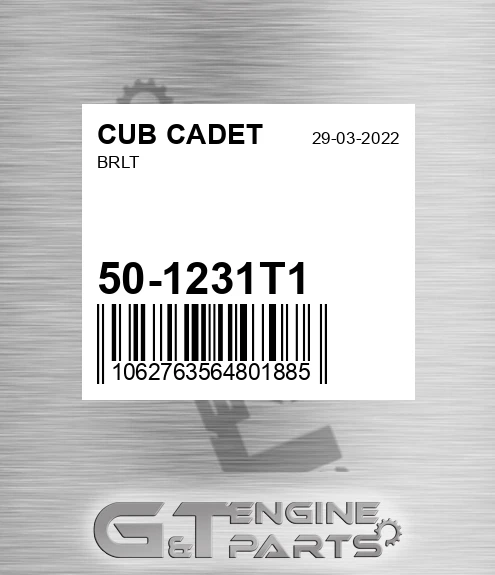 50-1231T1 Brlt for CUB CADET