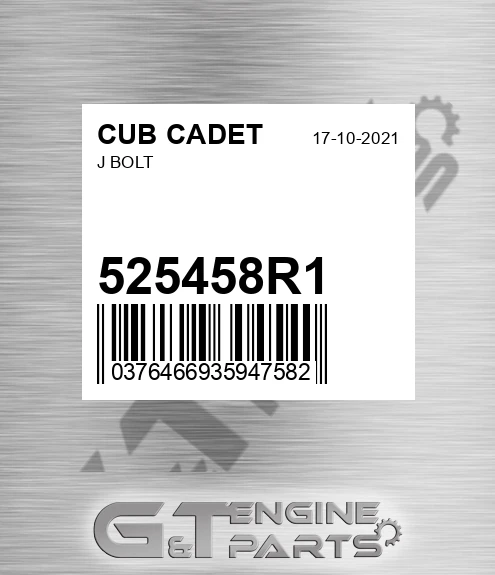 525458R1 J Bolt for CUB CADET