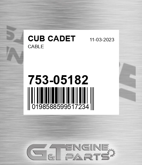753-05182 Cable for CUB CADET