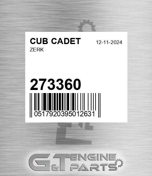273360 Zerk for CUB CADET
