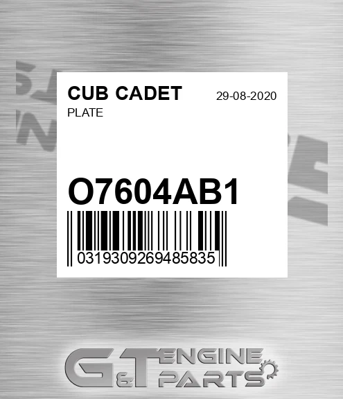 O7604AB1 CUB CADET Plate