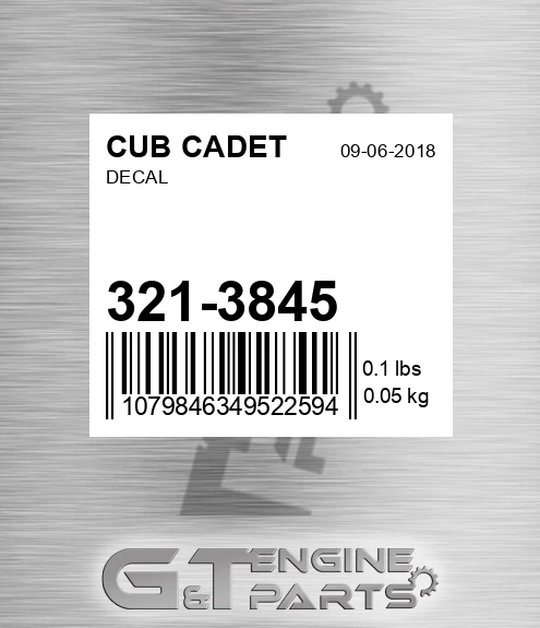 321-3845 Decal for CUB CADET