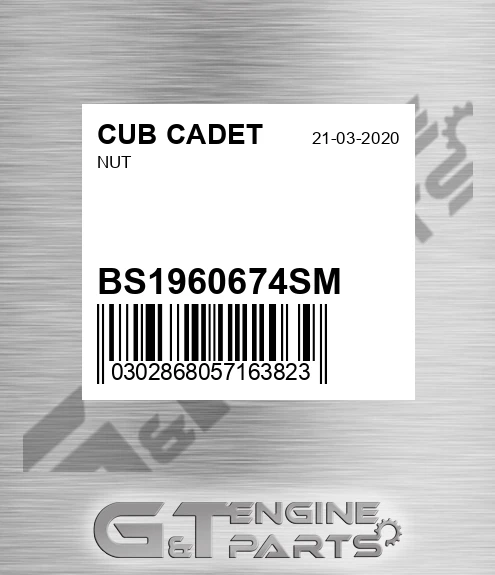 BS1960674SM Nut for CUB CADET