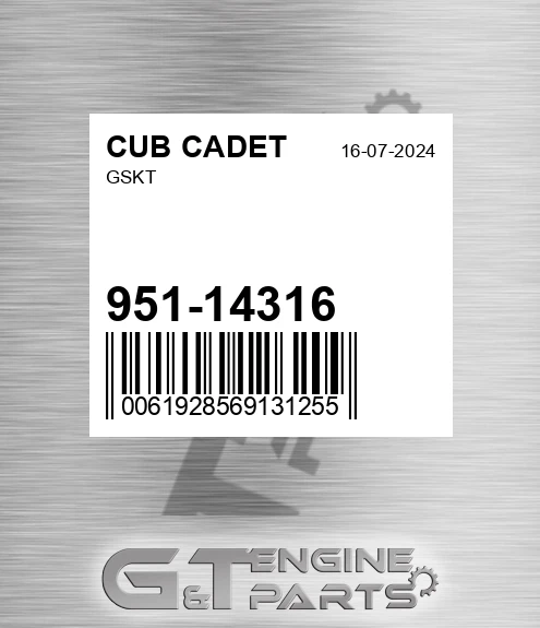 951-14316 Gskt for CUB CADET