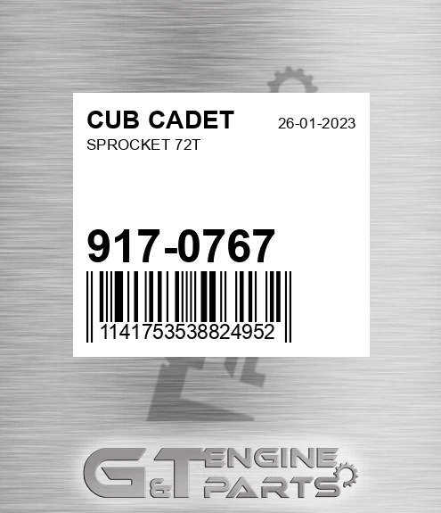 917-0767 Sprocket 72t for CUB CADET