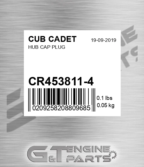 CR453811-4 Hub Cap Plug